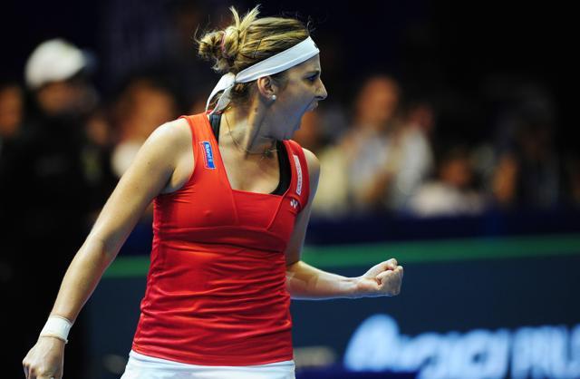 Belinda Bencic reacts after winning a point against Svetlana Kuznetsova. (AFP Photo) Belinda Bencic reacts after winning a point against Svetlana Kuznetsova. (AFP Photo)