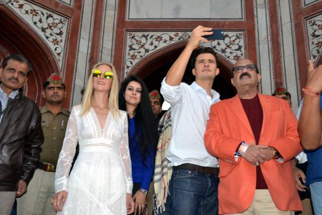 Bloom clicks a selfie at the Taj with Singh. The Hollywood actor is in India to attend a state event organised by the Samajwadi Party. (IANS)