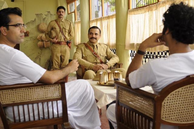 A still from Arindam Sil’s Byomkesh Bakshi starring Abir Chatterjee and Harsh Chhaya. (Shree Venkatesh Films)