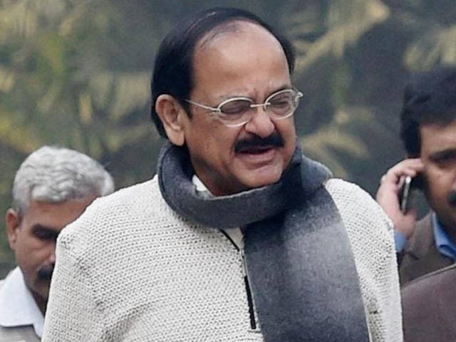 Parliamentary Affairs Minister M Venkaiah Naidu and party leaders after the BJP parliamentary board meeting in New Delhi.(PTI Photo)