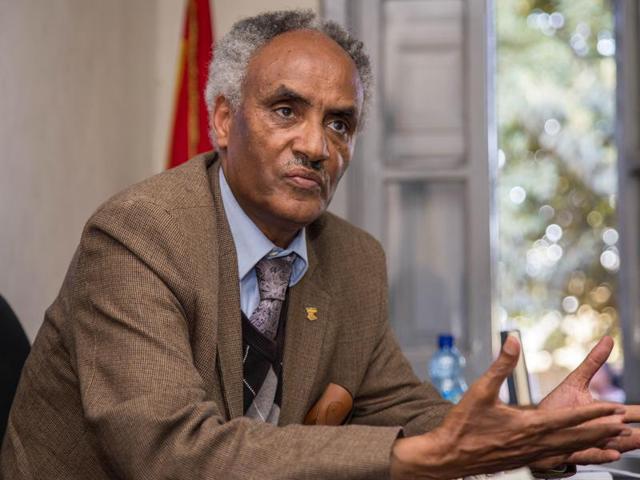 President of the Ethiopian Federal Democratic Unity Forum Beyene Petros (centre) during a press conference in Addis Ababa Ethiopia on Wednesday. The Ethiopian opposition party has called for a criminal investigation in more than 80 killings by government forces during massive protests in the past four weeks in the country’s Oromia region. (AP) President of the Ethiopian Federal Democratic Unity Forum Beyene Petros (centre) during a press conference in Addis Ababa Ethiopia on Wednesday. The Ethiopian opposition party has called for a criminal investigation in more than 80 killings by government forces during massive protests in the past four weeks in the country’s Oromia region. (AP)