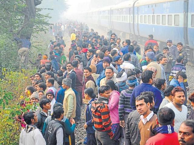 A train had just passed at a nearby rail track before the BSF aircraft came dangerously low. It could have hit the train but for the deft handling by the pilot. (S Burmaula / HT Photo) A train had just passed at a nearby rail track before the BSF aircraft came dangerously low. It could have hit the train but for the deft handling by the pilot. (S Burmaula / HT Photo)