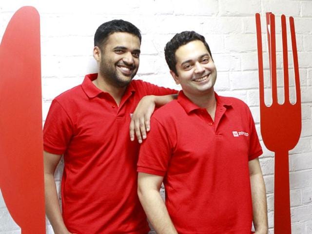 Zomato founders Deepinder Goyal and Pankaj Chaddah at their office in Gurgaon.(HT File Photo)