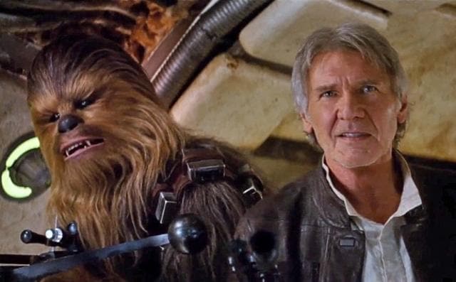 Chewie, we are home: Harrison Ford’s Han Solo is back with his lopsided grin and assured swagger. (Disney) Chewie, we are home: Harrison Ford’s Han Solo is back with his lopsided grin and assured swagger. (Disney)