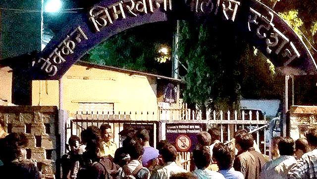 FTII students staged a protest demonstration outside Deccan police station in Pune following the arrest of five of their mates. (Photo courtesy: FTII Wisdom Tree Facebook page) FTII students staged a protest demonstration outside Deccan police station in Pune following the arrest of five of their mates. (Photo courtesy: FTII Wisdom Tree Facebook page)