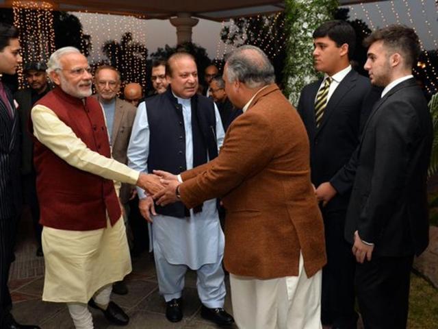 PM Modi also met a host of other dignitaries at PM Sharif’s home, where his grand-daughter’s wedding is being held. He also blessed the bride (Twitter/@MEAIndia)