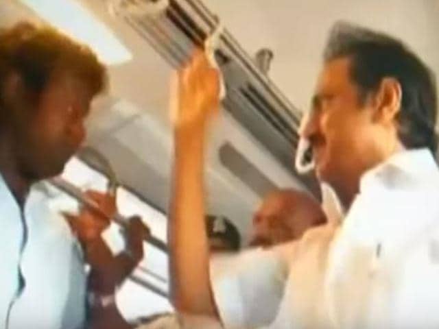 DMK leader, M K Stalin travelling in Chennai Metro
