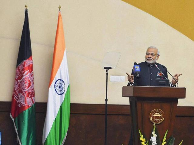 Prime Minister Narendra Modi addresses a joint session of the two Afghan houses in the Parliament in Kabul on Friday. (PTI) Prime Minister Narendra Modi addresses a joint session of the two Afghan houses in the Parliament in Kabul on Friday. (PTI)