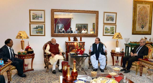 Prime Minister Narendra Modi and his Pakistani counterpart Nawaz Sharif at a meeting in Lahore. (PTI) Prime Minister Narendra Modi and his Pakistani counterpart Nawaz Sharif at a meeting in Lahore. (PTI)