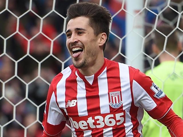Bojan Krkic celebrates scoring the first goal for Stoke City against Manchester United. (Reuters Photo) Bojan Krkic celebrates scoring the first goal for Stoke City against Manchester United. (Reuters Photo)