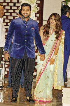 Rohit Sharma with his wife ritika Sajdeh.(Photo by Milind Shelte/India Today Group/Getty Images) (India Today Group/Getty Images)