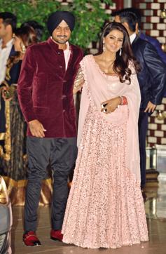 Harbhajan Singh with his wife Geeta Basra. (Photo by Milind Shelte/India Today Group/Getty Images) (India Today Group/Getty Images)