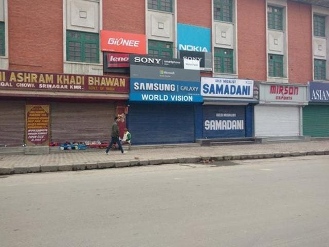 A shutdown call was made in many parts of the Kashmir valley on December 26, 2015, demanding the disbanding of village defence committees. (Abhishek Saha / Hindustan Times) A shutdown call was made in many parts of the Kashmir valley on December 26, 2015, demanding the disbanding of village defence committees. (Abhishek Saha / Hindustan Times)
