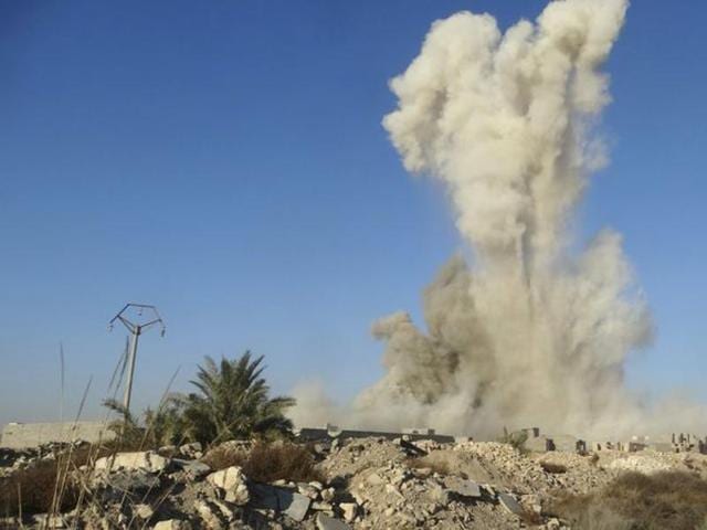 Smoke rises after an air strike in Ramadi city. (REUTERS) Smoke rises after an air strike in Ramadi city. (REUTERS)