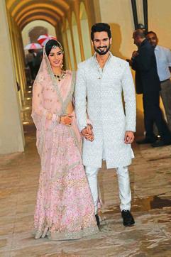 Mumbai, July 06, 2015 - Bollywood actor Shahid Kapoor with wife Mira Rajput on their marriage ceremony. (Hindustan Times)