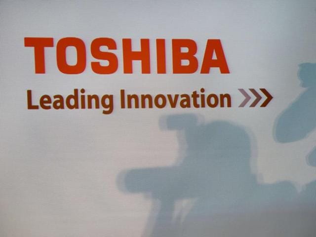 A Toshiba logo is seen during a press conference at their headquarters in Tokyo.(AFP) A Toshiba logo is seen during a press conference at their headquarters in Tokyo.(AFP)