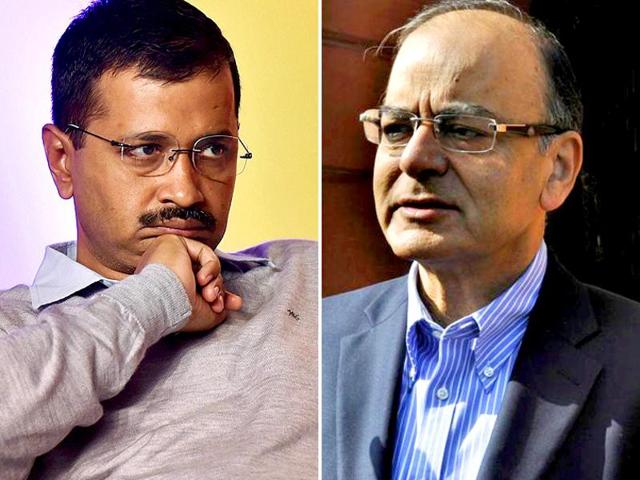 A combination photograph of Delhi CM Arvind Kejriwal (PTI Photo) and Finance minister Arun Jaitley (HT Photo). Kejriwal on Monday said he won’t apologise to Jaitley as no clean chit was given to the finance minister.