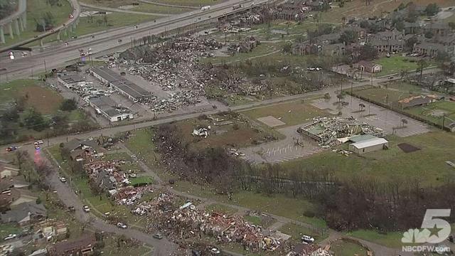 This aerial image shows tornado damaged houses and vehicles in Rowlett, Texas. (AFP photo/NBCDFW.com) This aerial image shows tornado damaged houses and vehicles in Rowlett, Texas. (AFP photo/NBCDFW.com)