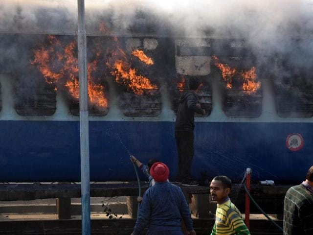 Two coaches of Kalka-Shirdi Sai Express were gutted as they caught fire when the train was parked at the washing yard of the Ambala Cantt railway station on Monday.(HT FILE PHOTO) Two coaches of Kalka-Shirdi Sai Express were gutted as they caught fire when the train was parked at the washing yard of the Ambala Cantt railway station on Monday.(HT FILE PHOTO)
