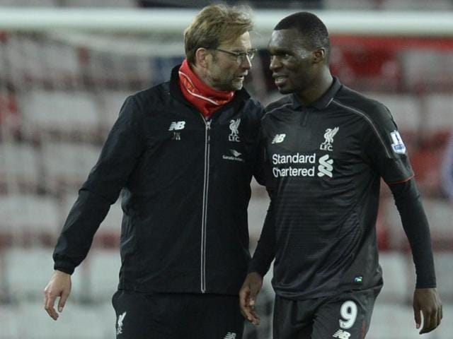 Christian Benteke scores for Liverpool in the EPL match against Sunderland at the Stadium of Light on December 30, 2015. (Reuters Photo) Christian Benteke scores for Liverpool in the EPL match against Sunderland at the Stadium of Light on December 30, 2015. (Reuters Photo)