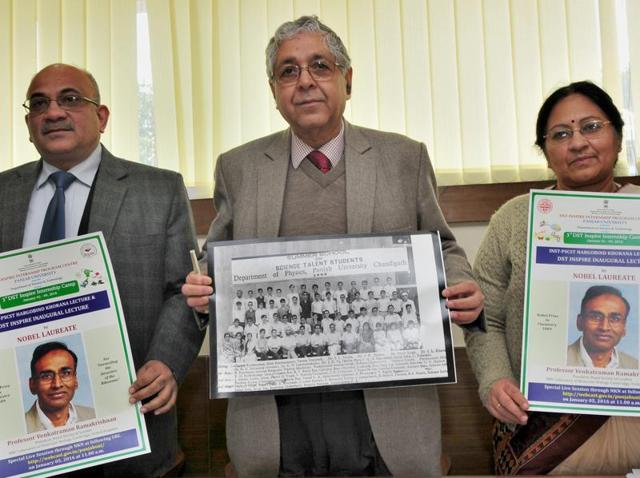 Panjab University V-C Arun Grover and others during a press conference on the university campus on Wednesday. (RAVI KUMAR/HT) Panjab University V-C Arun Grover and others during a press conference on the university campus on Wednesday. (RAVI KUMAR/HT)