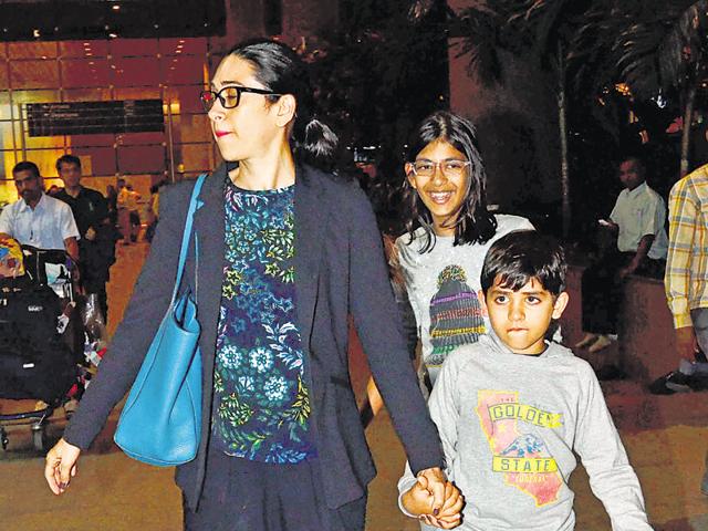 Karisma Kapoor arrives along with daughter Samaira and son Kiaan. Her mom Babita was also spotted. (photos: yogen shah) 