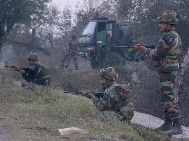 Indian Army personnel stand guard while on patrol near the Air Force base in Pathankot after the attack on Saturday.(AFP) Indian Army personnel stand guard while on patrol near the Air Force base in Pathankot after the attack on Saturday.(AFP)