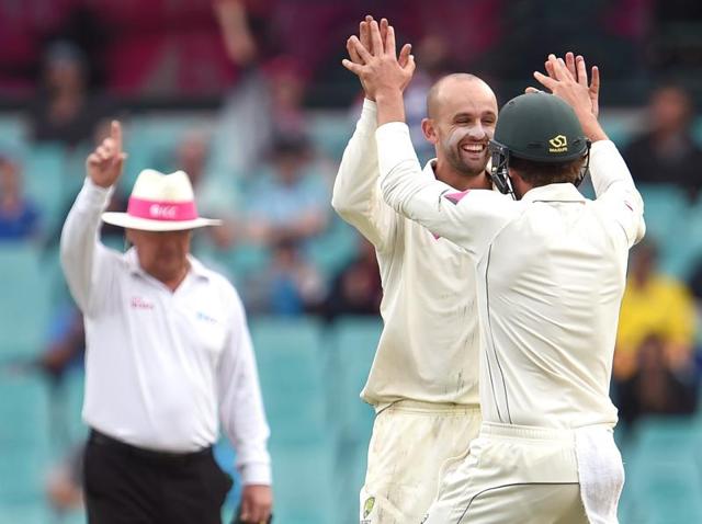 Australian spinner Nathan Lyon sends down a delivery to the West Indies batsman on the first day of the third cricket Test match in Sydney. (AFP Photo) Australian spinner Nathan Lyon sends down a delivery to the West Indies batsman on the first day of the third cricket Test match in Sydney. (AFP Photo)