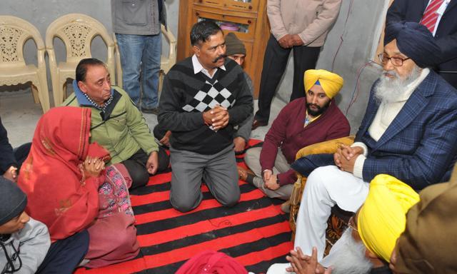 Badal visited Chak Sharif and Jhanda Gujjran, the hometowns of martyrs Kulwant Singh and Fateh Singh respectively, and condoled with their kin, saying the soldiers’ sacrifice will always be remembered. (HT Photo)