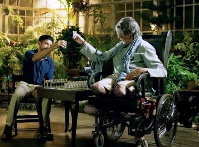 The DRG are miffed that Amitabh Bachchan’s character has been limited to a wheelchair in the film.(Twitter)