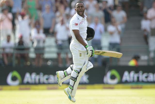 South African batsman Temba Bavuma celebrates after scoring a century during day 4 of the second Test match between England and South Africa. (AFP Photo) South African batsman Temba Bavuma celebrates after scoring a century during day 4 of the second Test match between England and South Africa. (AFP Photo)