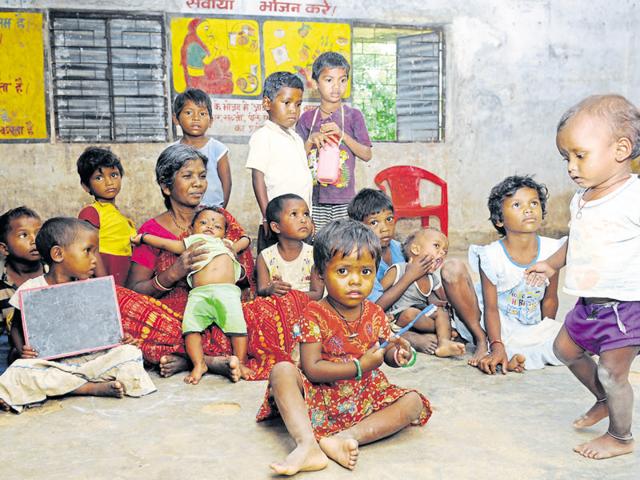 In Jharkhand, anganwadi centres play a crucial role due to the high rate of malnutrition in the state, particularly among the tribe groups. (Diwakar Prasad/HT Photo) In Jharkhand, anganwadi centres play a crucial role due to the high rate of malnutrition in the state, particularly among the tribe groups. (Diwakar Prasad/HT Photo)