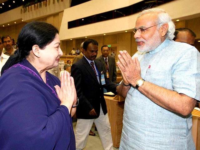 Tamil Nadu CM Jayalalithaa reached out to PM Modi seeking his intervention for the release of 104 fishermen and 66 boats from Sri Lanka. (HT File Photo) Tamil Nadu CM Jayalalithaa reached out to PM Modi seeking his intervention for the release of 104 fishermen and 66 boats from Sri Lanka. (HT File Photo)