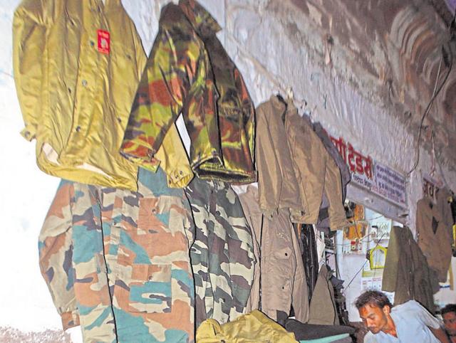 Army fatigues being sold at Sardar market in Jodhpur. (Ramji Vyas/HT photo)