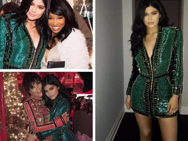Belle of the ball: This show-stopping dress by Balmain is what exactly you need to be the belle of the ball. Kylie wore this dazzling outfit for Christmas and ­nothing could have been more ‘Christmassy’ than this green number. Remember, shimmer is not passe and you can rock the trend in 2016 as well. (Instagram) 