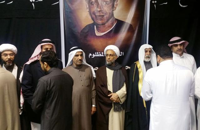 Sheikh Hassan al-Saffar, a top Shiite cleric from Qatif, center, stands with family members of Shia Sheikh Nimr al-Nimr and other Shia notables, as they receive condolences on the second day of mourning for him at a mosque in the village of al-Awamiya, eastern Saudi Arabia. (AP) Sheikh Hassan al-Saffar, a top Shiite cleric from Qatif, center, stands with family members of Shia Sheikh Nimr al-Nimr and other Shia notables, as they receive condolences on the second day of mourning for him at a mosque in the village of al-Awamiya, eastern Saudi Arabia. (AP)