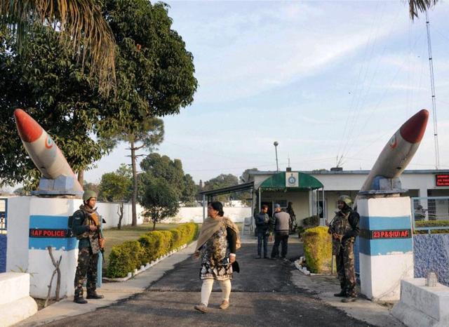 Security personnel inside the Pathankot Air Force base after the end of the military operation against militants on Tuesday. (PTI) Security personnel inside the Pathankot Air Force base after the end of the military operation against militants on Tuesday. (PTI)