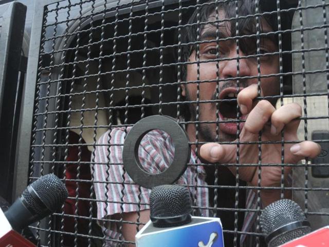 A student who was detained by cops outside the FTII campus. (HT photo)