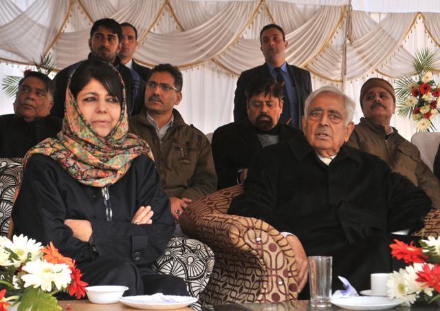 File photo of Mufti Mohammad Sayeed with his daughter Mehbooba Mufti during a public rally at Sher-i-Kashmir Park in Srinagar. (HT Photo/Waseem Andrabi) File photo of Mufti Mohammad Sayeed with his daughter Mehbooba Mufti during a public rally at Sher-i-Kashmir Park in Srinagar. (HT Photo/Waseem Andrabi)