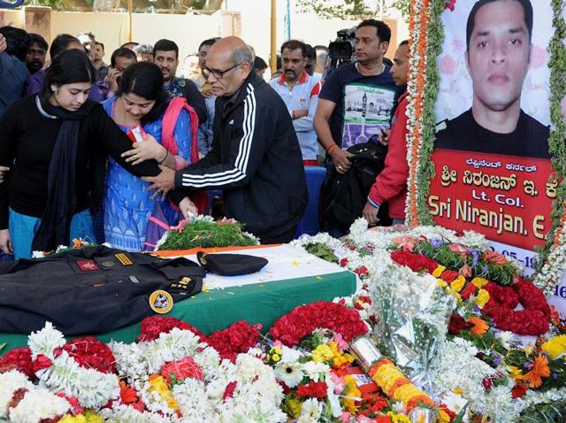 Lt Col EK Niranjan, who lost his life while defusing a bomb on one of the terrorists. Anwar Sadhik from Malappuram in north Kerala was arrested on charges of sedition for his comment made on social media about the late NSG commando.(AFP) Lt Col EK Niranjan, who lost his life while defusing a bomb on one of the terrorists. Anwar Sadhik from Malappuram in north Kerala was arrested on charges of sedition for his comment made on social media about the late NSG commando.(AFP)