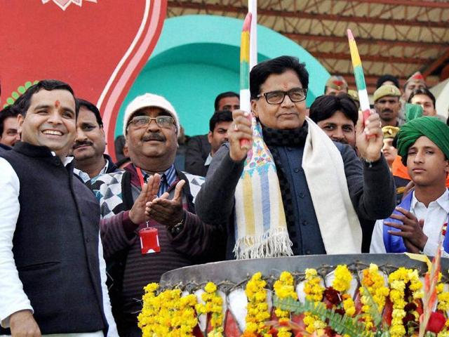 Saifai: Samajwadi Party MP Ramgopal Yadav beats a drum at the inaugural ceremony of Saifai Mahotsav 2015. (PTI Photo) Saifai: Samajwadi Party MP Ramgopal Yadav beats a drum at the inaugural ceremony of Saifai Mahotsav 2015. (PTI Photo)