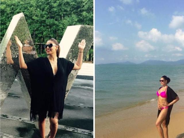 Breezy and bright: Bipasha Basu has been posting her envy-inducing bikini-clad snaps from her Maldives vacation. A vibrant kaftan works ­wonders for those coy damsels on the beach. (Instagram) 
