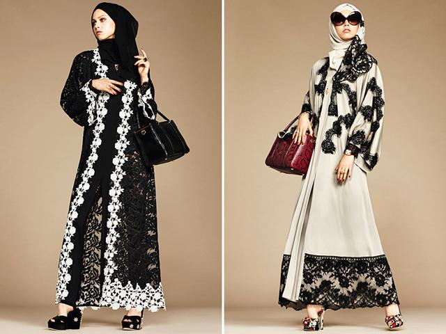 The abayas and hijabs come in sheer georgette and satin weave charmeuse fabrics and include copious lace details along hems.  (Instagram) 