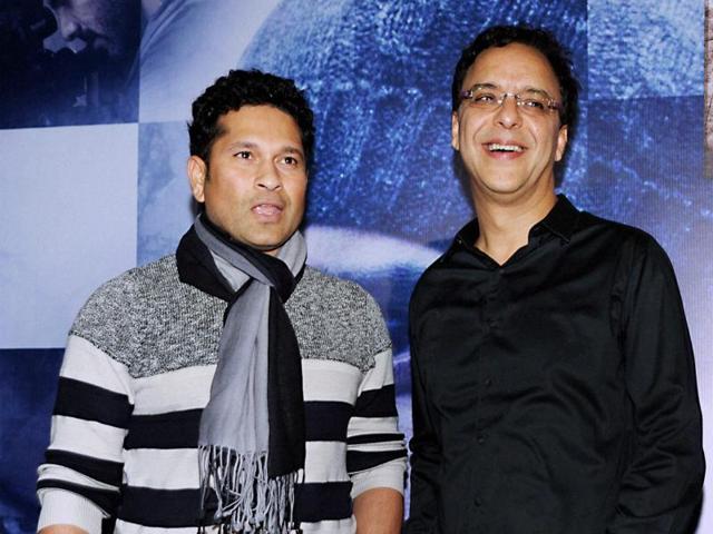 Sachin Tendulkar with Bollywood filmmaker Vidhu Vinod Chopra during the screening of Wazir in Mumbai.  (PTI) 