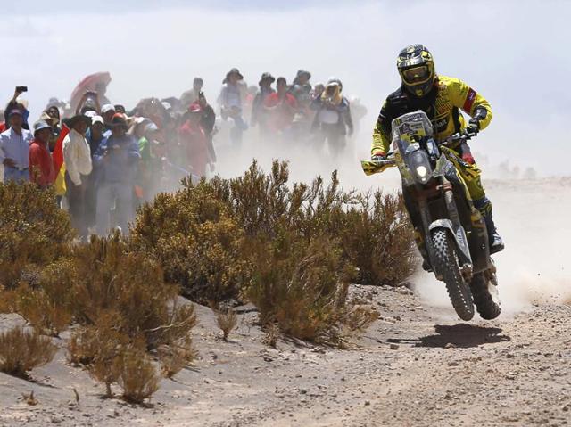 KTM rider Stefan Svitko of Slovakia races during the fifth stage of the Dakar Rally between the cities of Jujuy, Argentina and Uyuni, Bolivia. (AP Photo)