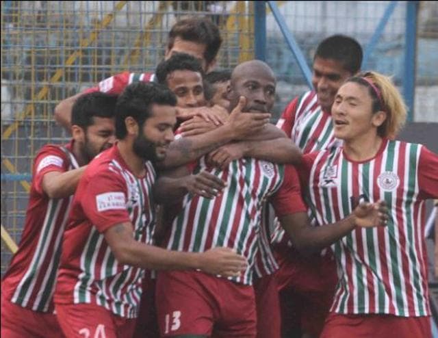Cornell Glan celebrates after scoring a goal for Mohun Bagan against Aizwal FC. (Photo: I-League)