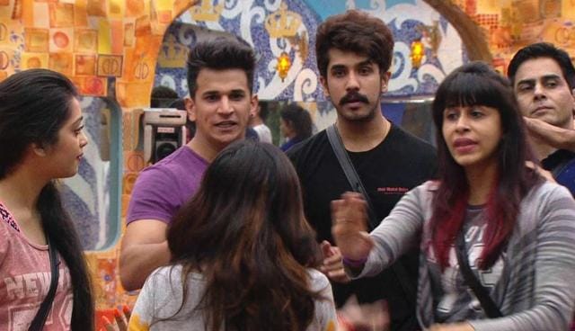 Kishwar and other housemates in a heated argument in the early weeks of the season. (Twitter)