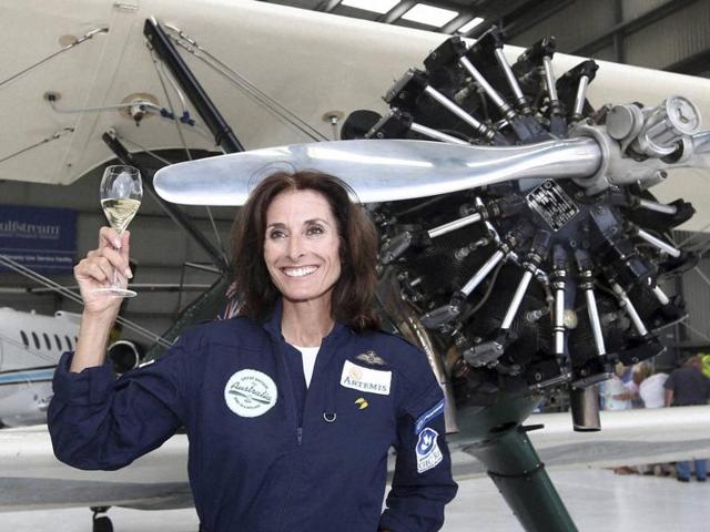 Curtis-Taylor celebrated her landing in Sydney with a glass of champagne. Her route had taken her across Europe and the Mediterranean to Jordan, over the Arabian desert, across the Gulf of Oman to Pakistan, India and across Asia. (AP) Curtis-Taylor celebrated her landing in Sydney with a glass of champagne. Her route had taken her across Europe and the Mediterranean to Jordan, over the Arabian desert, across the Gulf of Oman to Pakistan, India and across Asia. (AP)