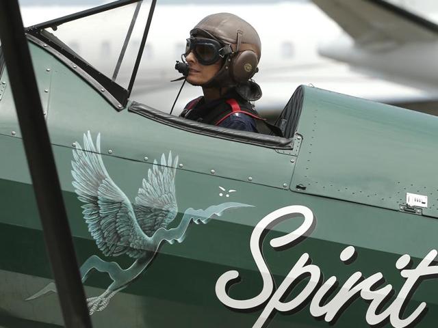 British aviator Tracey Curtis-Taylor taxies her 1942 Boeing Stearman Spirit of Artemis aircraft after she arrived at Sydney Airport in Sydney, Australia, on Saturday. (AP) British aviator Tracey Curtis-Taylor taxies her 1942 Boeing Stearman Spirit of Artemis aircraft after she arrived at Sydney Airport in Sydney, Australia, on Saturday. (AP)