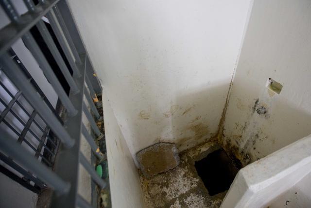 This photo shows the shower area where authorities claim drug lord Joaquin "El Chapo" Guzman slipped into a tunnel to escape from his prison cell at the Altiplano maximum security prison, in Almoloya, west of Mexico City. (AP File Photo) This photo shows the shower area where authorities claim drug lord Joaquin "El Chapo" Guzman slipped into a tunnel to escape from his prison cell at the Altiplano maximum security prison, in Almoloya, west of Mexico City. (AP File Photo)